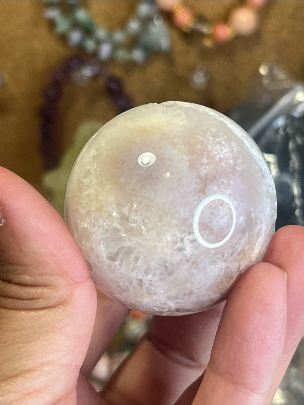 Polished flower agate sphere - Pale Pink Crystal Orb 42mm